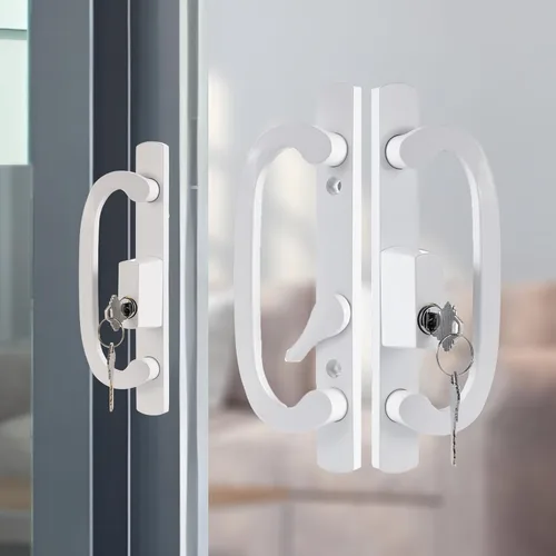 Miniatura 4 de MaxxGeek Juego de manijas para puerta corrediza de patio con llave con cerradura de mortaja, fundición a presión de zinc, giro de pulgar