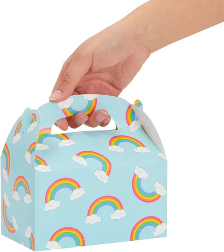 Miniatura 4 de Blue Panda Paquete de 24 cajas de recuerdos de fiesta a dos aguas de arco iris, caja a dos aguas fácil de desplegar con asa incorporada, bolsas