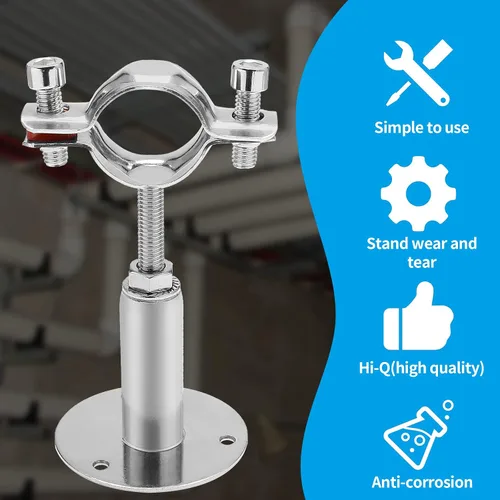 Miniatura 6 de 2 piezas de soporte de tubería de montaje en pared para montaje en techo, de acero inoxidable, ajustable, correas de tubo de abrazadera para tubo