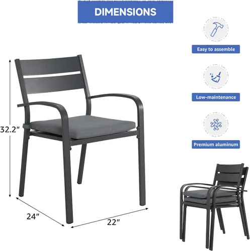 Miniatura 3 de Soleil Jardin Sillas de comedor de aluminio para exteriores de 2 piezas con cojines, sillas apilables para balcón, jardín, patio, acabado verde