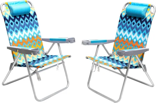 Miniatura 19 de SUNNYFEEL Silla de Playa Plegable Extra Ancha de 28", 5 Posiciones Completamente Reclinable, Silla de Camping Portátil de 17" de Alto con Portavasos