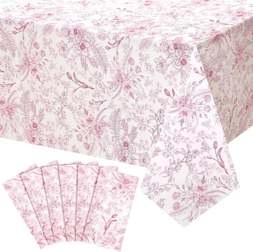 Miniatura 9 de Ganeen Mantel de plástico con flores azules, 12 unidades, diseño floral, vintage, desechable, rectangular, de plástico, 54 x 108 pulgadas