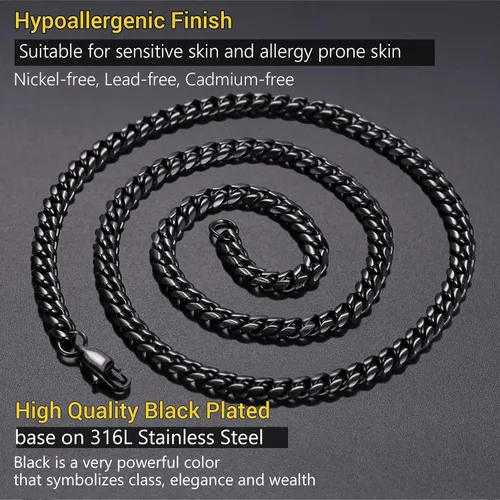 Miniatura 6 de PROSTEEL Collar de cadena de eslabones cubanos de moda para hombre, acero inoxidable 316L chapado en oro negro18 quilates, ancho 0.189 in-0.551 in