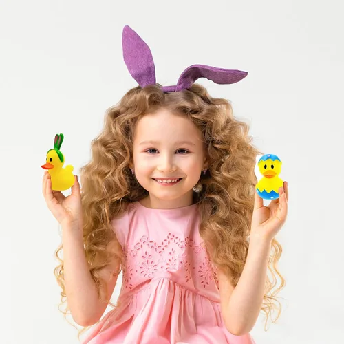 Miniatura 4 de Pato de goma de Pascua, conejo, conejo, paquete de seis patitos para niños, huevos de Pascua, regalos de cumpleaños, baby showers, actividades