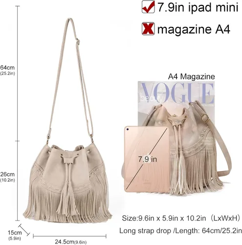 Miniatura 3 de Bolsos de cuero para mujer, bolsos cruzados con cordón para mujer, borla y bolsos de hombro