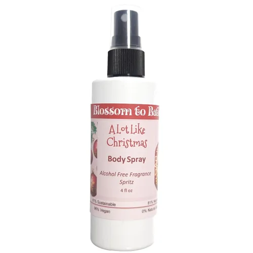 Blossom to Bath A Lot Like Christmas Body Spray (4 onzas) - Fragancia sin ftalatos - Energiza la piel con un aroma dulce picante