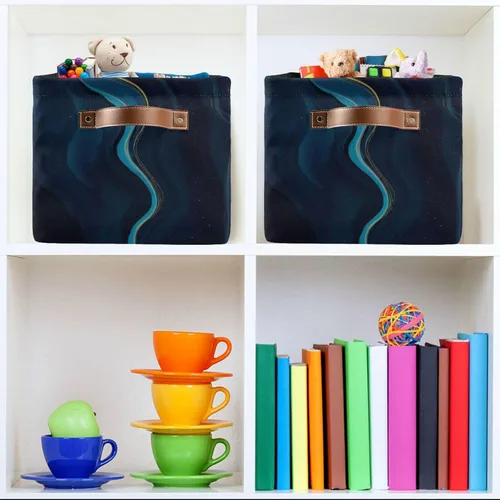Miniatura 6 de Cestas de almacenamiento de mármol azul, cesta de almacenamiento rectangular plegable decorativa de tela de lona para el hogar