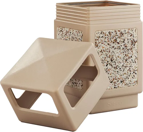 Miniatura 56 de Safco Products Canmeleon - bote de basura para interiores y exteriores, con tapa abierta, color negro, cinco paneles acanalados, capacidad de 30