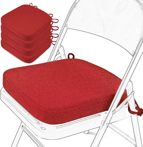 Miniatura 15 de SINOSSO Cojín de espuma viscoelástica para silla plegable, 1 unidad, almohadilla cuadrada gruesa de 2 pulgadas para silla de cocina con lazos, cojín