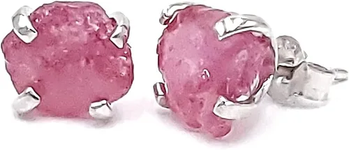 Miniatura 89 de Natural raw gemstone stud earrings with white gold over 925 sterling silver, 6 to 7mm rough genuine quality birthstone gift for her, Uniquelan