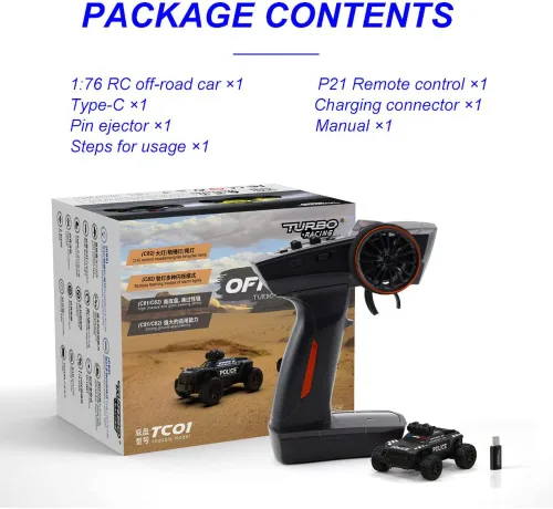 Miniatura 7 de FLYCOLOR Turbo Racing 1:76 C82 RC Truck Car Full Proporciontional RC Mini Sports Car Control remoto para adultos Regalo (negro)