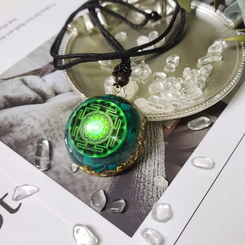 Miniatura 3 de GABFOG Sri Yantra Necklace Sacred Geometry Flower of Life Necklace Round Gemstone Pendant Adjustable Necklaces for Women Men Energy Protection Gifts