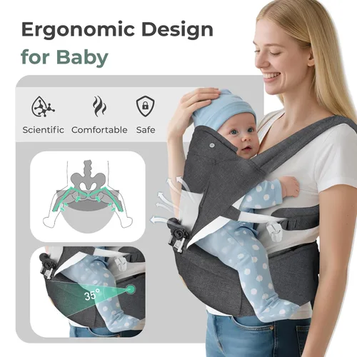 Miniatura 3 de FRUITEAM Portabebés de recién nacidos a niños pequeños, 6 en 1 ergonómico y ajustable con soporte lumbar para todas las estaciones, manos libres, se