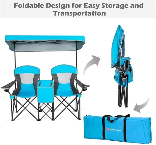 Miniatura 4 de Pemberly Row Sillas plegables portátiles con toldo para acampar con portavasos azul