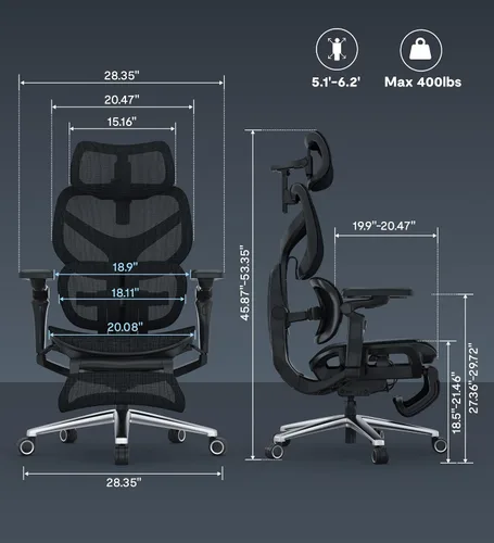 Miniatura 2 de FlexiSpot Sentinel-Pro - Silla ergonómica para juegos con reposabrazos 7D de doble ala adaptable lumbar 7D 145° 4 posiciones, respaldo ajustable