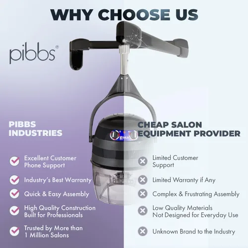 Miniatura 6 de Pibbs 515 Kwik Dri - Secador de pelo montado en la pared para salones profesionales, secadora con capucha de 1100 W, brazo de pared ajustable de 6
