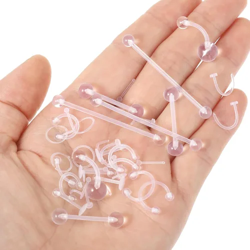 Miniatura 8 de Yolev 48 anillos de nariz de plástico, joyería de piercing transparente, piercing de oreja, nariz, tabique, labio, ceja, ombligo