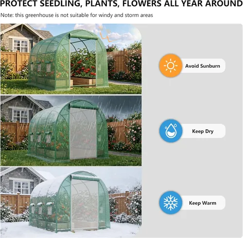 Miniatura 5 de Invernaderos de 12×7×7 pies para exteriores de alta resistencia, grandes invernaderos de entrada para exteriores con 6 ventanas de malla ventilada