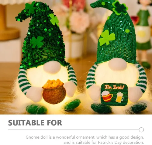 Miniatura 9 de ABOOFAN Gnomo del día de San Patricio, duende irlandés, gnomo sueco con trébol de la suerte verde claro, gnomo, muñeco de gnomo, elfo con cuenco