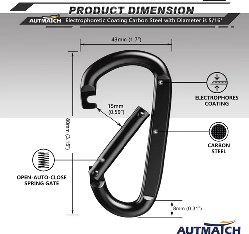 Miniatura 4 de AUTMATCH Carabiner Clips, 3" Spring Snap Hook Caribeener Clips Buckle Pack Grade Heavy Duty Carabiners Quick Link for Camping, Fishing, Hiking