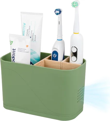 Miniatura 14 de Soporte para cepillo de dientes eléctrico de 3 ranuras con divisores de bambú para baños, organizador de cepillos de dientes y pasta de dientes