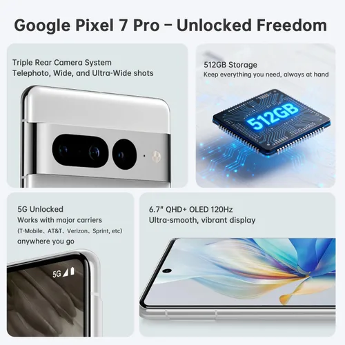 Miniatura 2 de Teléfono Google Pixel 7 Pro Desbloqueado - Smartphones Android 5G con 512GB de Almacenamiento, 12GB de RAM, Pantalla OLED QHD de 6.7", Cámara Nieve