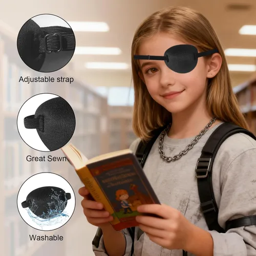 Miniatura 3 de 2 parches de ojo pirata 3D, parches médicos suaves, parches ajustables para ojos perezosos para ambliopía para ojos izquierdos o derechos (negro)