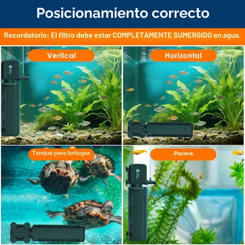 Miniatura 7 de AquaMiracle Filtro de acuario con luz U - V y esponja de filtro, filtro de tanque de peces con temporizador para agua verde, filtro de tortuga