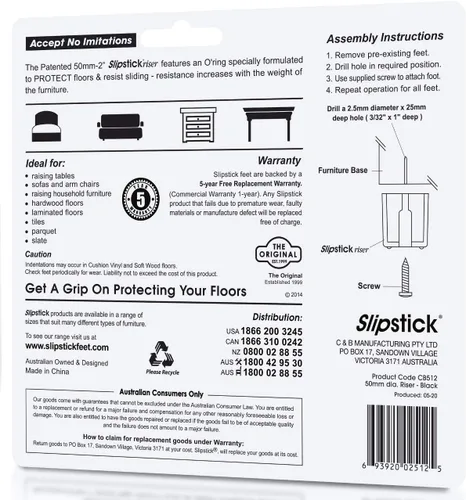 Miniatura 7 de Slipstick CB511 Protectores para patas de muebles, para no dañar el piso, de 1 pulgada de alto, con hule antiderrapante. Juego de 4