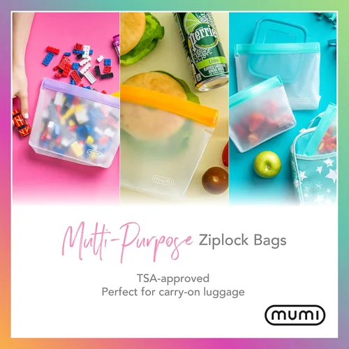 Miniatura 6 de MUMI Piccolo Bolsas reutilizables con cremallera, juego de 3 bolsas de silicona con cierre hermético Bolsas reutilizables con cierre hermético Azul