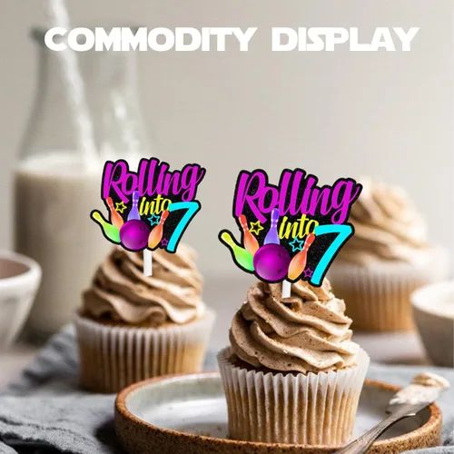 Miniatura 13 de 18 piezas de bola de boliche con purpurina, decoración de postre, magdalenas, boliches, 6 temas, suministros de decoración para niños y niñas
