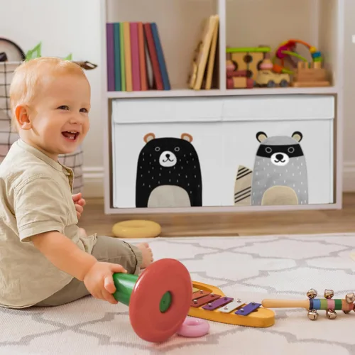 Miniatura 3 de Sweet Jojo Designs Woodland Bear Racoon - Caja de almacenamiento pequeña de tela para niños o niñas, para guardería o habitación de niños