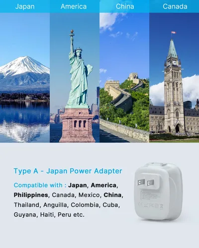 Miniatura 2 de Adaptador de enchufe de EE. UU. a Japón, adaptador de salida VINTAR de 2 clavijas a 3 clavijas con 2 salidas de CA y 2 puertos USB, adaptador