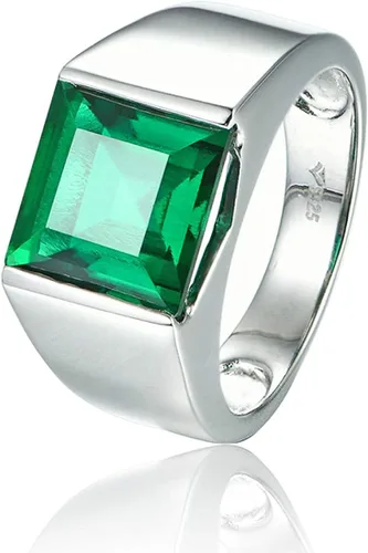 ATTA GEMS Anillos de zafiro esmeralda para hombre, piedra gema verde y azul, anillos para hombre, chapado en oro blanco de 14 quilates, anillo de