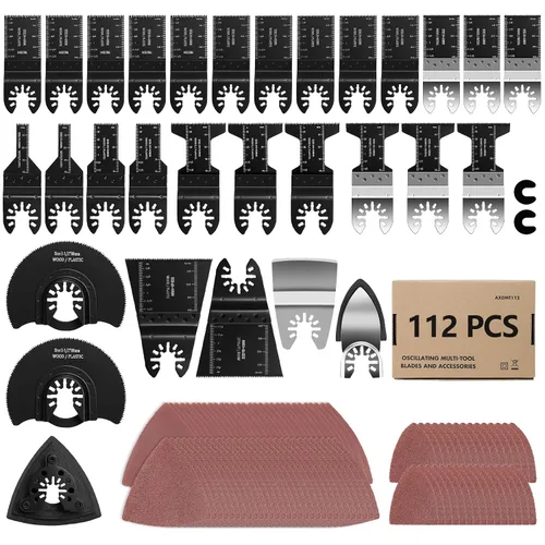 AVID POWER 112 piezas Hojas de sierra oscilantes de liberación rápida Hojas multiherramienta oscilantes con lijas Accesorios universales de