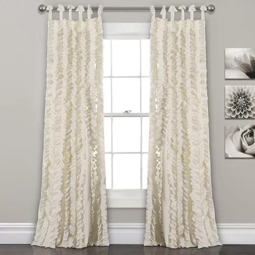 Lush Decor, Cortina con Volantes Sophia Color Marfil | Juego de Paneles Texturizados para Ventana para Sala de Estar, Comedor, Dormitorio (Par), 84"