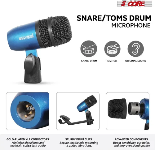 Miniatura 3 de 5 CORE Juego de micrófonos de batería de 9 piezas con 5 micrófonos de percusión dinámicos Kick Bass, Tom/Snare y 4 condensadores Hi Hat & Platillos