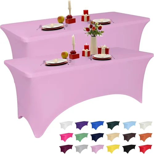 Miniatura 9 de Paquete de 2 manteles de elastano negro de 6 pies para mesas rectangulares, ajustado y elástico, lavable, resistente a las arrugas, perfecto