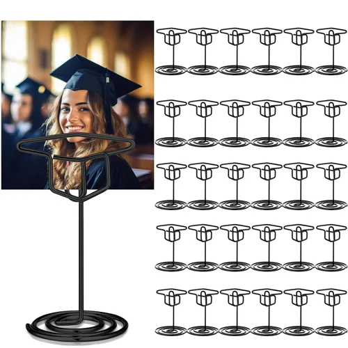 Rtteri 30 piezas de soporte de foto de graduación con gorra de graduación de 2 pulgadas, soportes negros para centros de mesa, soportes de número de
