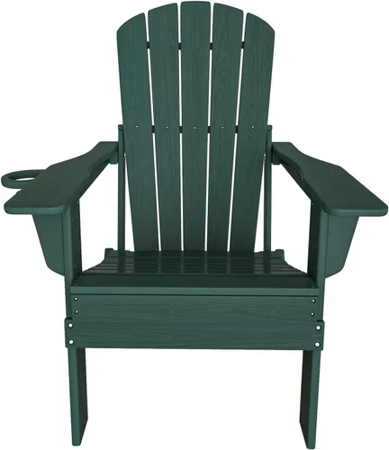 Miniatura 9 de Plawdlik Silla plegable Adirondack, probada por SGS, con textura de madera y portavasos, resistente a todo tipo de clima, cómoda para piscina, patio