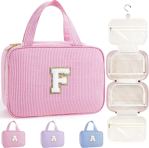 Miniatura 22 de TOPEAST Neceser colgante de viaje, bolsa de aseo personalizada con inicial, regalos de cumpleaños para mamá, hija, hermana, amigas, artículos Púrpura