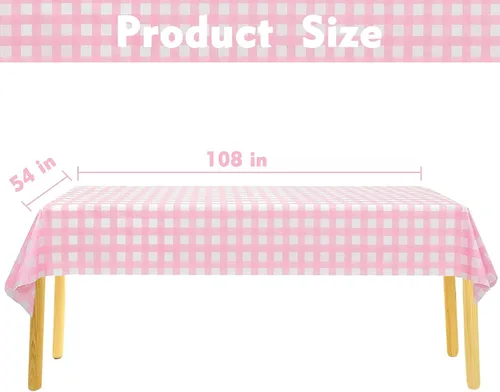Miniatura 4 de Kesfey Paquete de 3 manteles a cuadros, color rosa y blanco, 54x108 pulgadas, desechables, de plástico, impermeables, rectangulares, para mesa