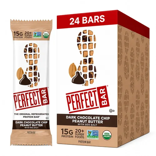 Perfect Bar - Barra de proteína refrigerada original, mantequilla de maní con chispas de chocolate oscuro, barra de 2.3 onzas, 8 unidades (paquete