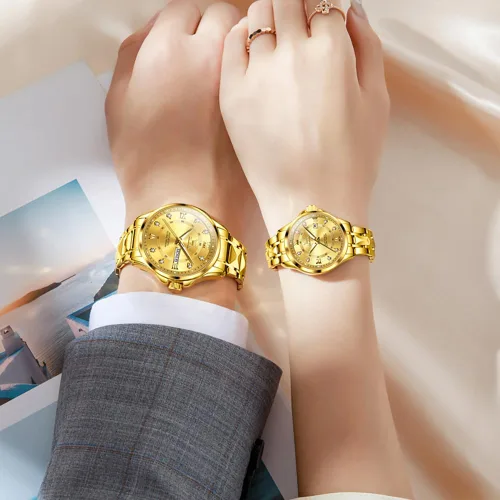 Miniatura 30 de OLEVS Reloj para parejas para él y ella, reloj analógico de cuarzo para hombres y mujeres, de acero inoxidable, impermeable, luminoso, fecha, reloj