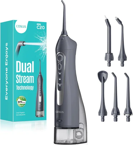 Miniatura 13 de COSLUS Hilo Dental de Agua: Irrigador Oral Portátil Inalámbrico 300ML Recargable Limpiador de Viaje IPX7 Impermeable Máquina de Hilo Dental