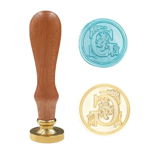 Miniatura 19 de Sello clásico de cera para sellar varios alfabetos, cabeza de latón, mango de madera, sellos para tarjeta/sobre/regalo (sello, letra V)