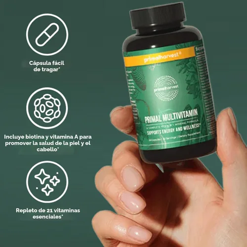 Miniatura 6 de Primal Harvest Primal Multivitamin - Suplemento diario multivitamínico con 21 vitaminas y minerales esenciales para mujeres y hombres, vitamina A