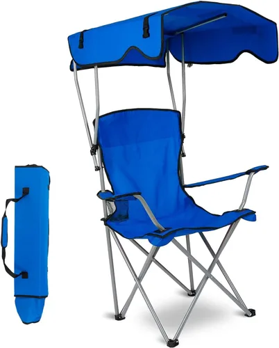 KOCASO Silla de playa plegable con toldo con sombrilla, resistente 330 libras, silla de césped portátil para acampar con soporte para tazas para