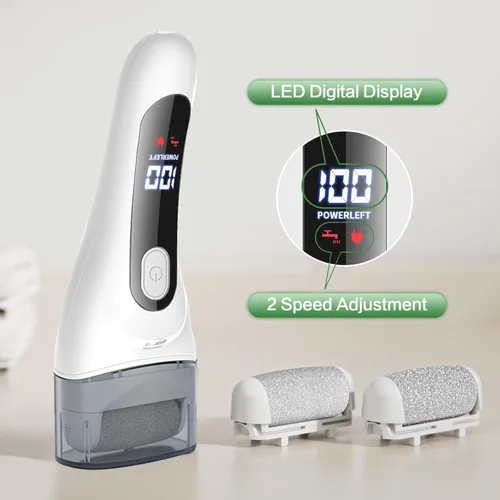 Miniatura 3 de Removedor eléctrico de callos de pies, lima de pie eléctrico con luz LED y pantalla, limpiador eléctrico recargable e impermeable, 3 rodillos