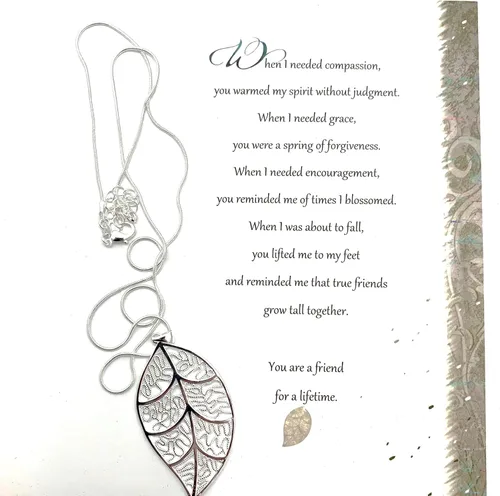 Miniatura 5 de Smiling Wisdom - Juego de regalo de amistad de hoja de plata - Tarjeta de felicitación, amistad, para toda la vida, temporal, motivo - Collar